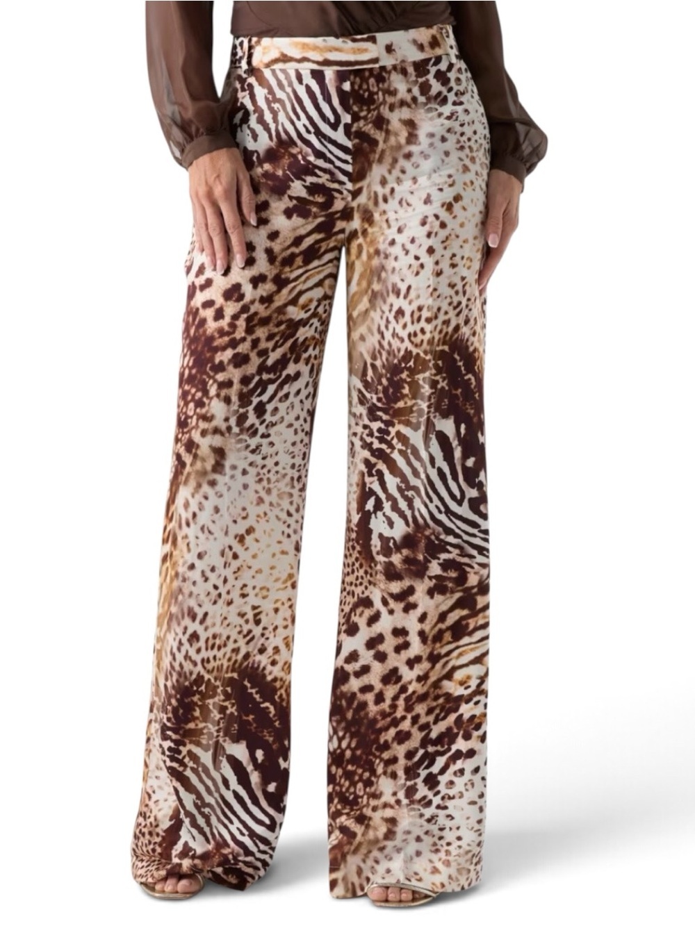 Guess by Marciano Brown & White Animal-Print Boot Cut Pants Size 10